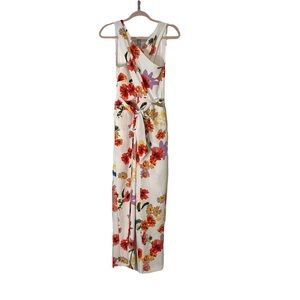 Alex marie white red floral jumpsuit wide legs women size 6 crossover belt